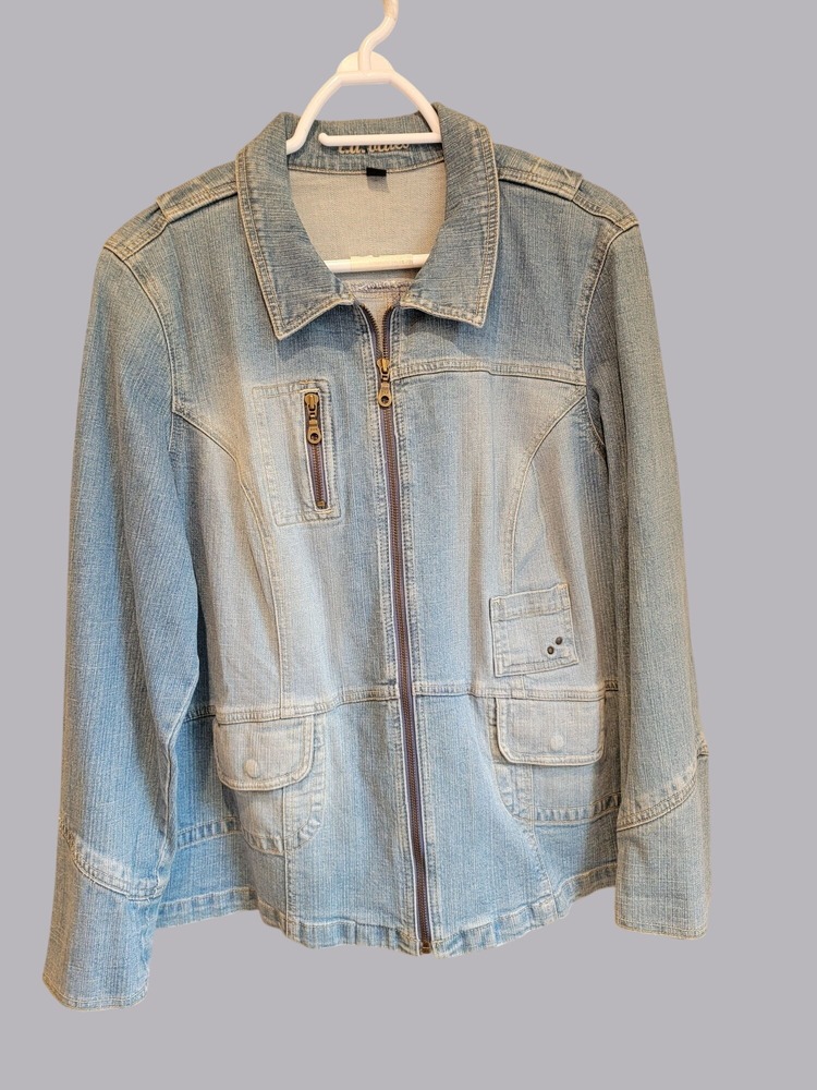 Vtg L.A. Blues 18W Light Wash Denim Jean Zippered Jacket w/Front Pockets-Video
